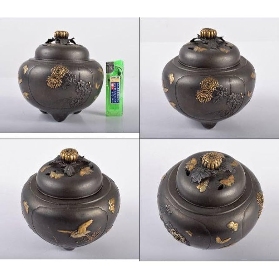 ★銅器　仏具　高盛象嵌　香炉　底に銘有　アンチモニー　蝋型鋳造★ ☆銅器 仏具 高盛象嵌 香炉 底に銘有 アンチモニー 蝋型鋳造